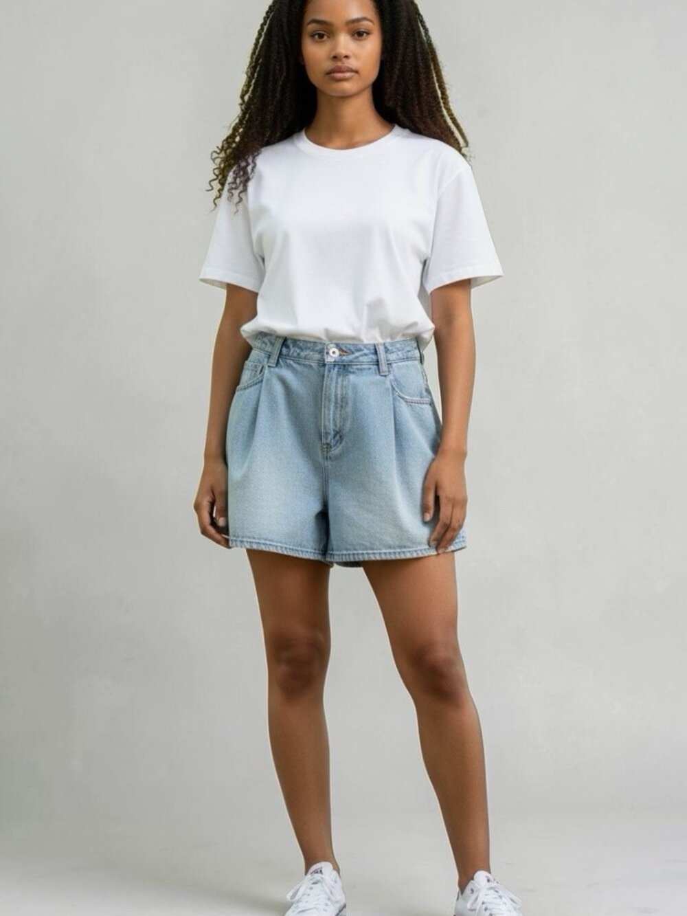 Haikure Ashley High-waist Pleated Denim Shorts Light Wash Sz 27